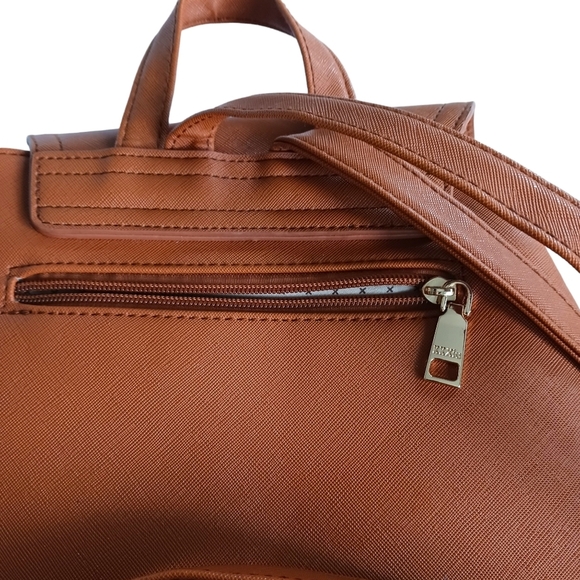 Womens Backpack Handbag Pockets Faux Leather Brown  Large - Picture 3 of 9